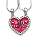 Soulbreezecollection Best Friends Forever BFF Pink Heart Necklace Pendant Enamel Engraved Letters