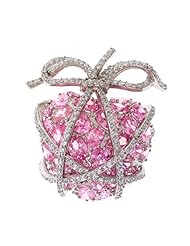 Wrapped Heart Pink C.Z. Sterling Silver Bow Pin