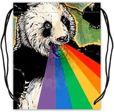 Abstract Panda Rainbow Art Bear Animal Art Basketball Carrying Drawstring Backpack Bag String Sack Cinch Bag for Sports for Traveling Twin Sides Printed