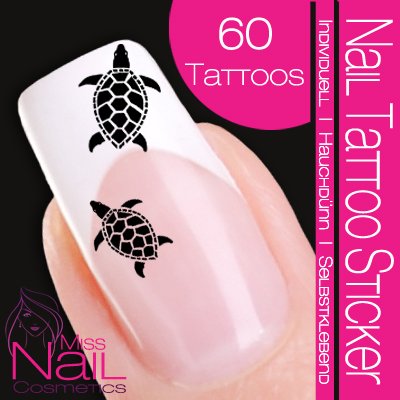 Nailart NAIL TATTOO STICKER - turtle / tortoise - black
