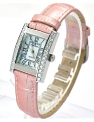 Royal Crown 6306 Womens Jewelry Waterproof Watch Rectangle Dial Pink Leather Strap Watch