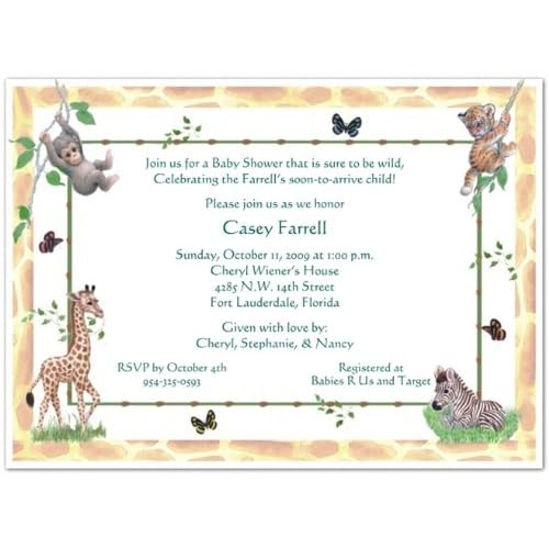 Jungle Animals Baby Shower Invitations Set of 20
