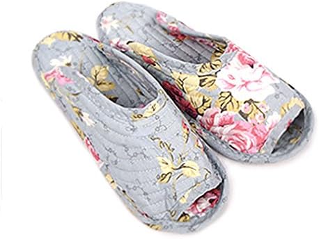 Cotton 100% Quilt House Indoor Slippers Rose Pattern Sky Blue