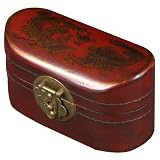 Handmade Red Leather Painted Dragon & Phoenix Storage / Gift Box With Gold Flourishes