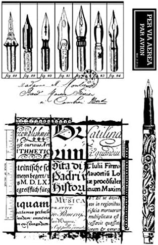 Stampington &amp; Co Quill Writing Cling Rubber Stamp Set Vintage inspired