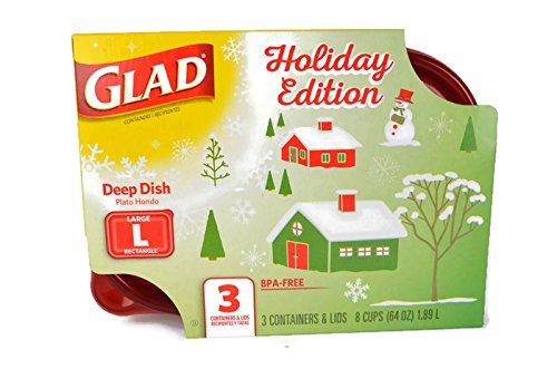 Gladware Large Food Storage Containers, 8 cup/64oz, 3 count (Holiday)
