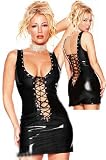 Sexy Ladies Black Shiny Latex/Lycra Lace Up Dress Size 10 - 12