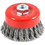 Forney 72753 Wire Cup Brush, Knotted with 5/8-Inch-11 Threaded Arbor, 4-Inch-by-.020-Inch