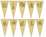 Alice in Wonderland Images Parchment Card Bunting with 10 Pennants and Double Faced Satin Ribbon as the String. Ideal for any Indoor Birthday, Wedding, Anniversary Celebration.
