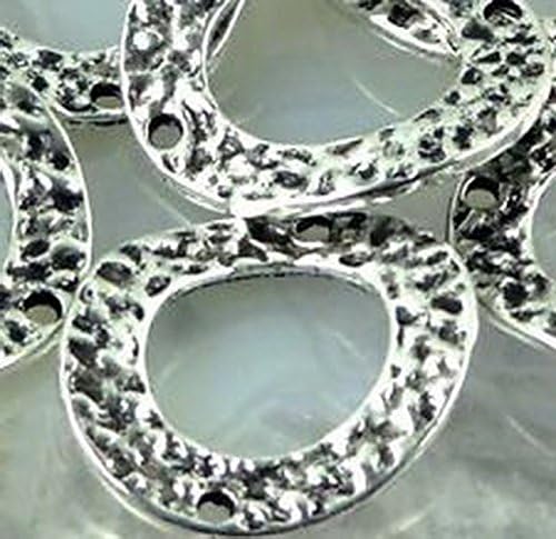 Smith Beads 6 Silver Pewter Hammered Wavy Disc Link Ring 25mm