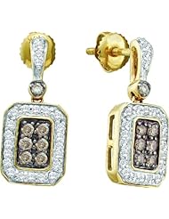 14K Yellow Gold 0.50CT Brown & White Round Cut Diamond Fashion Earrings