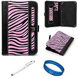 Dauphine Edition Pink Zebra Executive Leather Folio Case Cover for Lenovo IdeaPad A1 Android (2.3) 7-inch Wireless Tablet + Executive White Stylus Pen with Laser Pointer and LED Light + SumacLife TM Wisdom Courage Wristband