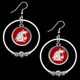 NCAA Washington State Cougars Ladies Double Hoop Crystal Dangle Earrings