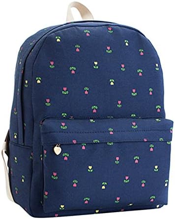 BB Gossip Teen's Elegant Rose Print Navy Canvas Backpack Travel Bag