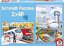 Schmidt Spiele 55086 - Flughafen & Bauernhof, 2 x 48 Teile Puzzle