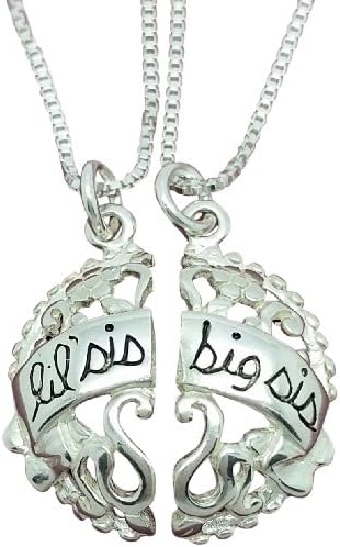 Sterling Silver Sisters Little and Big Necklace Split Break Pendants 18inch Chains