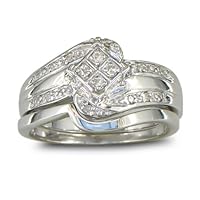 Big Look Diamond Bridal Wedding Set with Band in Sterling Silver