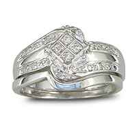 Big Look Diamond Bridal Wedding Set with Band in Sterling Silver