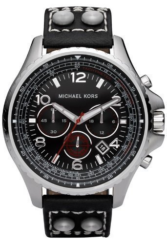 Michael Kors Black Leather Chronograph Sport Mens Watch MK8155