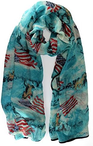 VegasHorizon Fashion Lightweight Scarf with Horse &amp; American Flag Pattern - Blue