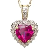 10k Yellow Gold Heart Shaped Lab-Created Ruby and Diamond Pendant