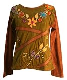 AT-R206 Agan Traders Rib Funky Patchwork Knit Cotton Bohemian Flower Hippie Top Tshirt Tunic Blouse - Large