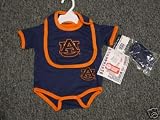 Auburn Tigers NCAA Infants / Babys / Kids Blue and Orange Creeper, Bib, and Bootie Set