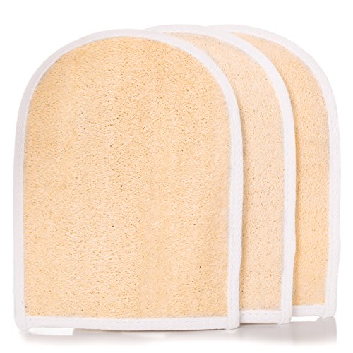 Classic Loofah Body Sponge Scrubber Mitt & Exfoliator for Bath or Shower, Exfoliating Skin Care For Men and Women, Natural Luffa Product, Exfoliate Naturally Helps Oily & Dry Skin. 3 Mitts & Hook.