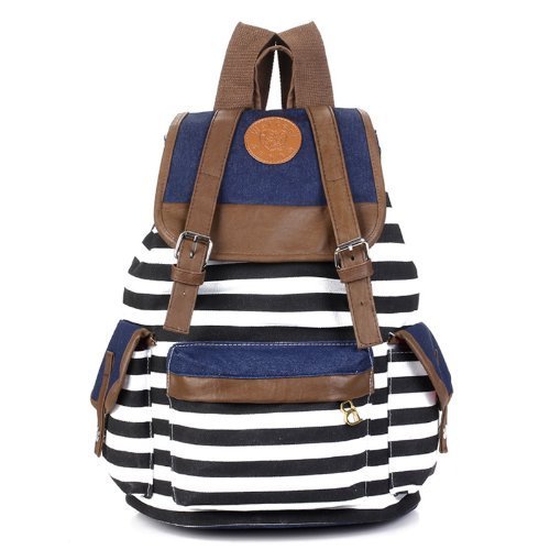 Rbenxia Canvas Stripe Backpack School Bag School College Laptop Bag for Students Unisex Black Rbenxia Canvas Stripe Backpack School Bag School College Laptop Bag for Students Unisex Black