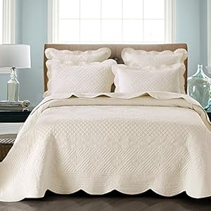 Sage Garden Luxury Pure Cotton Quilt By Calla Angel, Ivory, Queen Size