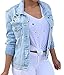 Pxmoda Women's Turn Down Collar Ripped Destroyed Denim Jacket Outwear