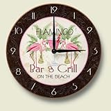 Pink FLAMINGO Bar & Grill Decorative Wood Wall Clock