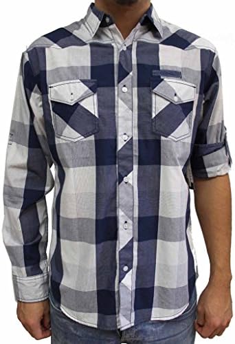 Black Jack Clothing Plaid Roll-up Shirt Medium Steel Blue