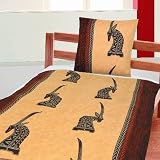 Microfaser Bettwäsche Tansania Farbe: sand Dessin: Tierdruck/ Hintergrund sandfarben ( Qualitäts-Mikrofaser Bettbezug-Set mit Wäsche-Reißverschluss)