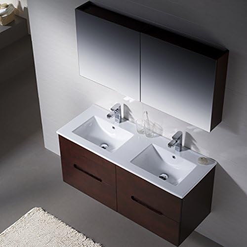 Wall Mount Bathroom Vanity Elton 48 Dark Walnut Double Sink with Porcelain Top