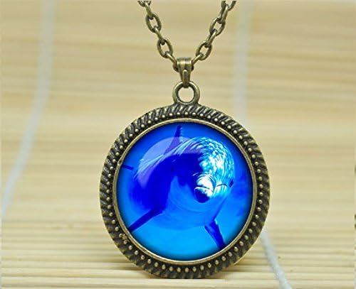 MagicalYeah Dolphin Pendant Dolphin Necklace Dolphin Jewelry Nature Necklace Glass Cabochon Necklace A0795