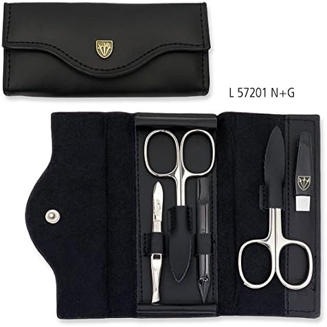 3 SWORDS GERMANY - 5 pieces Manicure & Pedicure Case, made of Genuine leather black - Quality: Made in Solingen
