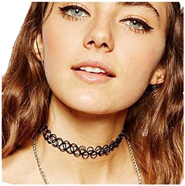 Datework Fashion Tattoo Choker Stretch Necklace Black Retro Henna Vintage Elastic (black)