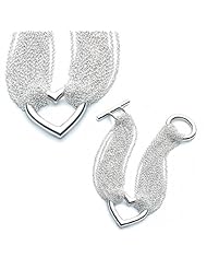 Bling Jewelry 925 Silver Heart Mesh Chain Necklace Bracelet Set Multistrand