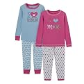 Toddler Girls' Just One Year 4pc Mom/Dad Cotton PJ Set - White/Light Blue