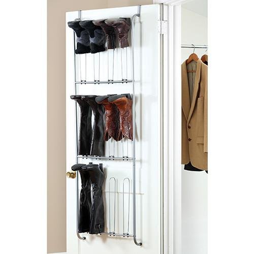 6-Pair Over-the-Door Boot Organizer - Great Boot Rack for Medium to High Boots - Chrome
