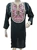 Women's Black Embroidered Top Kurti Cotton Blouse Tunic Kurta