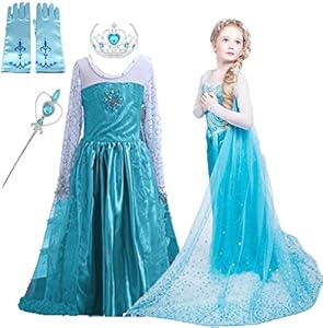Snow Queen Glitter Dress Party Dress Costume with Dress-up Accessories (Ages 3-4)