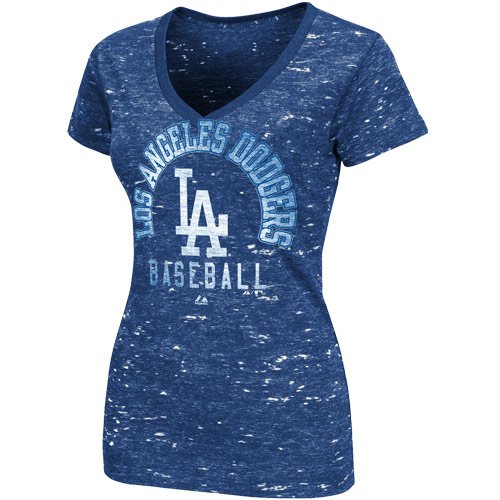 Majestic L.A. Dodgers Ladies Play Call Premium V-Neck T-Shirt - Royal Blue (X-Small)