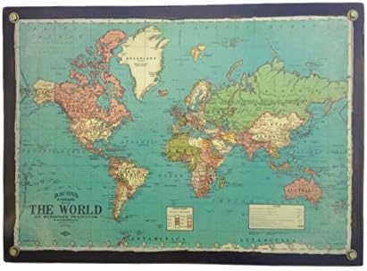 Rustic World Map on Wood. Industrial Style Aqua Map. Wall World Map