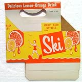 SKI Lemon-Orange Drink 6 Pack Cardboard BOTTLE CASE (Vintage-Never Opened)