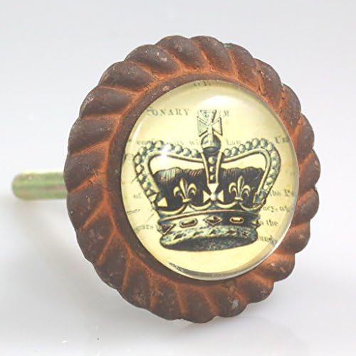 SET OF 4 Antique Iron & Glass Knobs - King's Crown