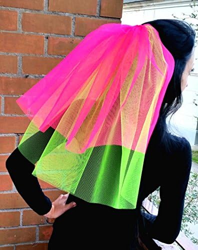 Bachelorette party Veil Bright 2-tier neon green and hot pink veil, middle length. Bachelorette veil, wedding veil, hens party veil