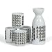 Japanese Sake Set with One Flask and Four Cups, Sumo Wrestling Faces