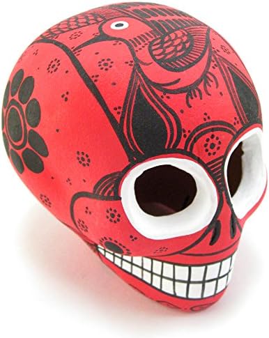 Day Of The Dead Sugar Skull, Handpainted Ceramic Decoration Figurine (Red)